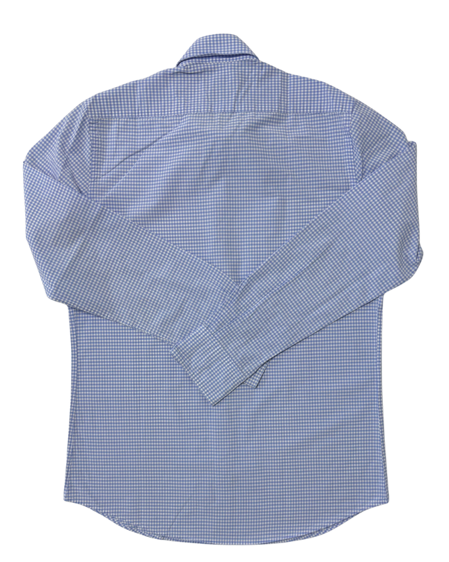 Massimo Dutti Blue & White Micro Gingham Italian Fabric Shirt - XXL