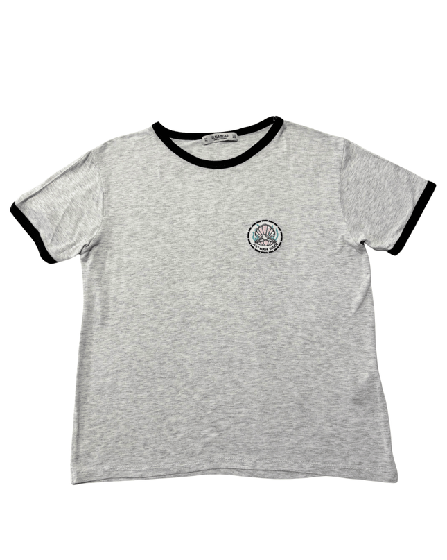 Pull&Bear Grey Ringer "Just Look Inside" Graphic T-Shirt