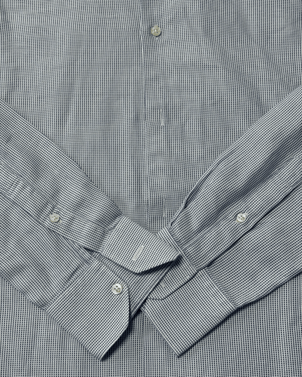 Massimo Dutti Blue White Micro-Pattern Italian Fabric Long Sleeve Shirt