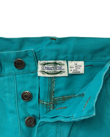 Separate Scene Teal High-Waist Button-Fly Cotton Shorts - L | Waist: 32"
