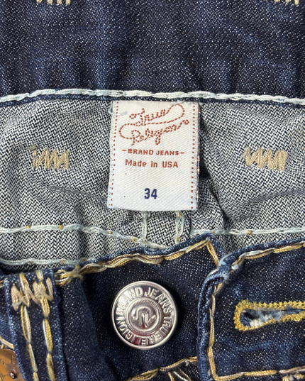 True Religion Made in USA Contrast Stitch Indigo Denim Jeans - XXL | Waist: 36"