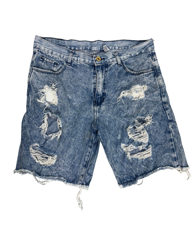 Distressed Denim Shorts with Raw Hems – Acid Wash Blue - XXL