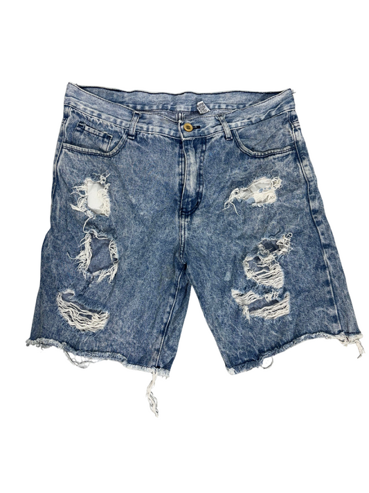Distressed Denim Shorts with Raw Hems – Acid Wash Blue - XXL