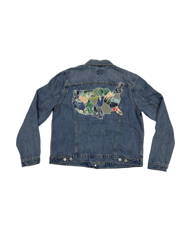 GAP Denim Patchwork Applique Light Wash Trucker Jacket - M