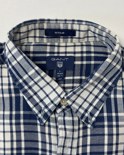 Gant Navy & White Flannel Plaid Shirt - L