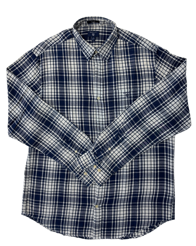 Gant Navy & White Flannel Plaid Shirt - L
