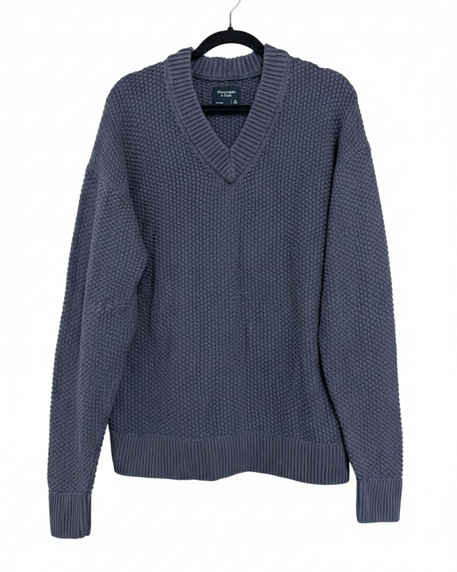 Abercrombie & Fitch Grey Oversized V-Neck Waffle Knit Sweater