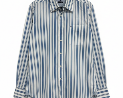 Tommy Hilfiger Blue/White Striped Long Sleeve Button Down Shirt