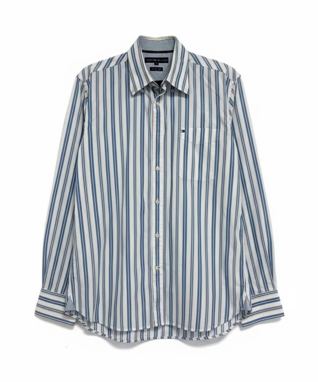 Tommy Hilfiger Blue/White Striped Long Sleeve Button Down Shirt