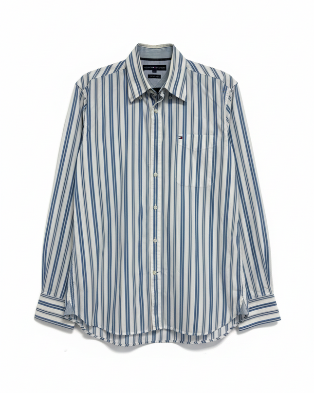 Tommy Hilfiger Blue/White Striped Long Sleeve Button Down Shirt