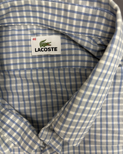 Lacoste Blue & White Gingham Check Long Sleeve Shirt - XXL