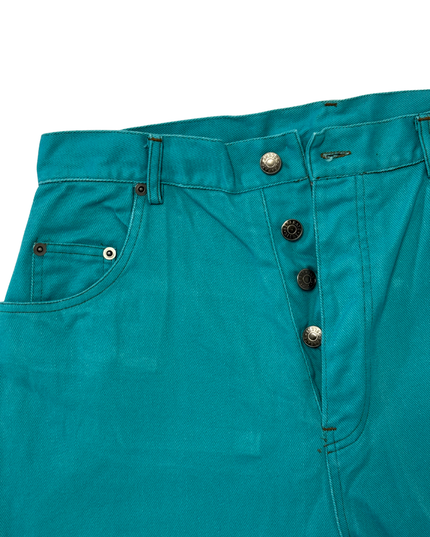 Separate Scene Teal High-Waist Button-Fly Cotton Shorts - L | Waist: 32"