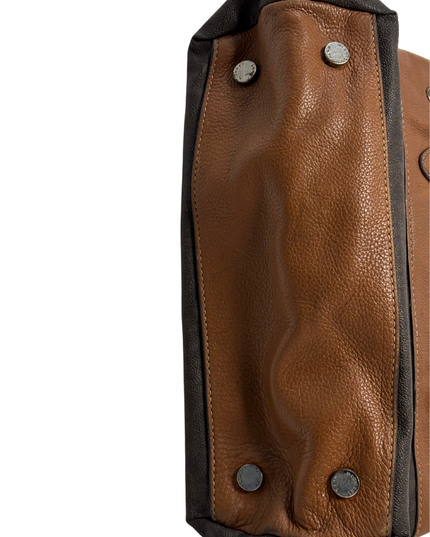 MICHAEL KORS Two-Tone Leather Trim Brown MK Signature Tote Bag