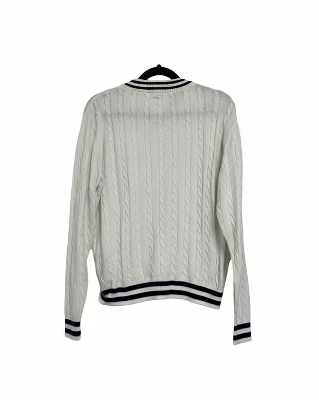 Tommy Hilfiger White V-Neck Cable Knit Tennis Sweater