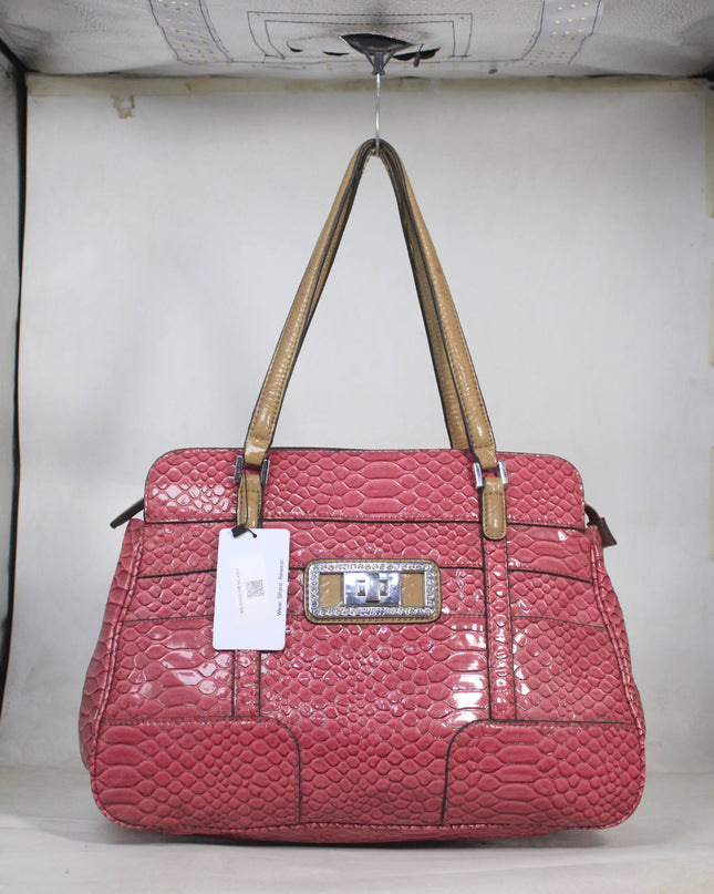 GUESS Pink Snakeskin-Embossed Satchel Bag