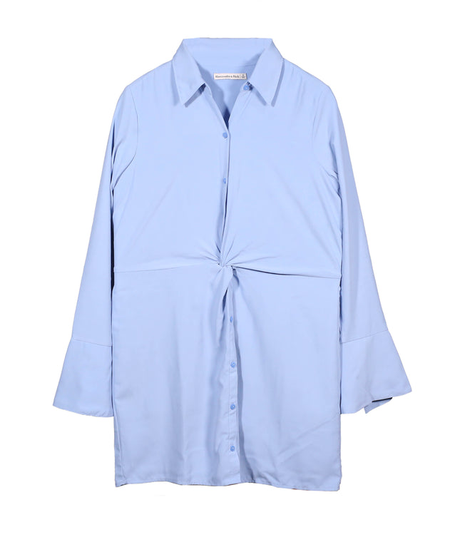 Abercrombie & Fitch Sky Blue Button-Down Knot Front Shirt Dress