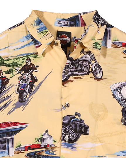 Harley Davidson Geometric All Over Button Down Beige Shirt