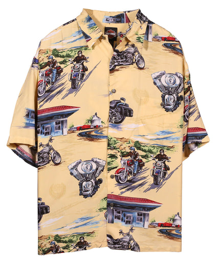 Harley Davidson Geometric All Over Button Down Beige Shirt