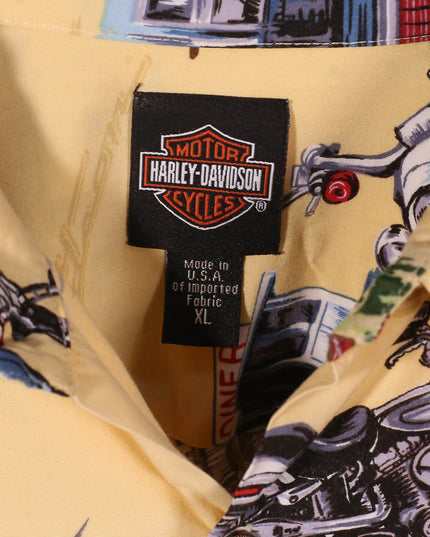 Harley Davidson Geometric All Over Button Down Beige Shirt