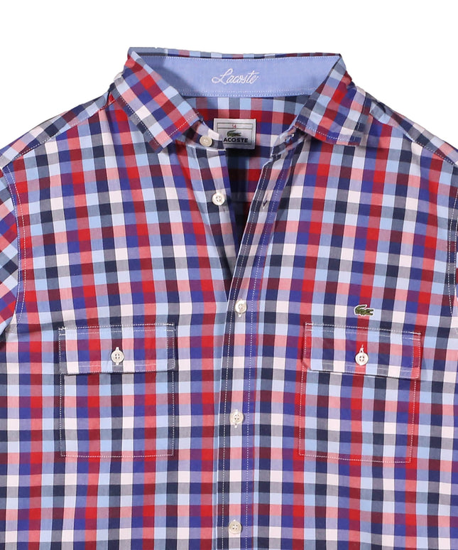 Lacoste Red Blue & White Checkered Long Sleeve Shirt