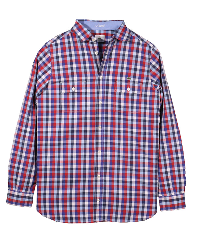Lacoste Red Blue & White Checkered Long Sleeve Shirt
