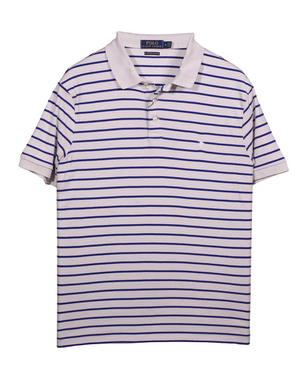 Ralph Lauren Custom Slim Fit White & Blue Striped Pique Polo Shirt
