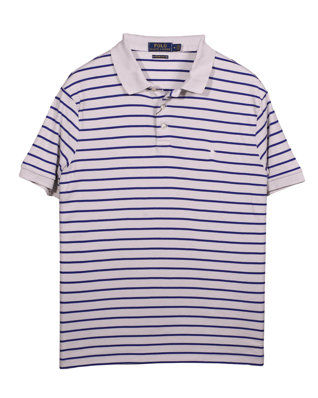 Ralph Lauren Custom Slim Fit White & Blue Striped Pique Polo Shirt