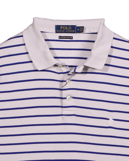 Ralph Lauren Custom Slim Fit White & Blue Striped Pique Polo Shirt