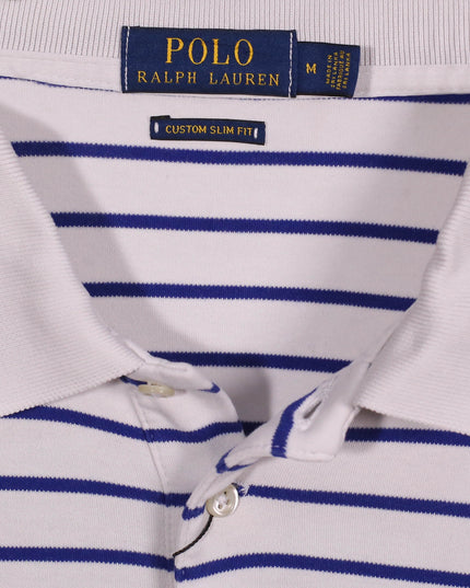 Ralph Lauren Custom Slim Fit White & Blue Striped Pique Polo Shirt