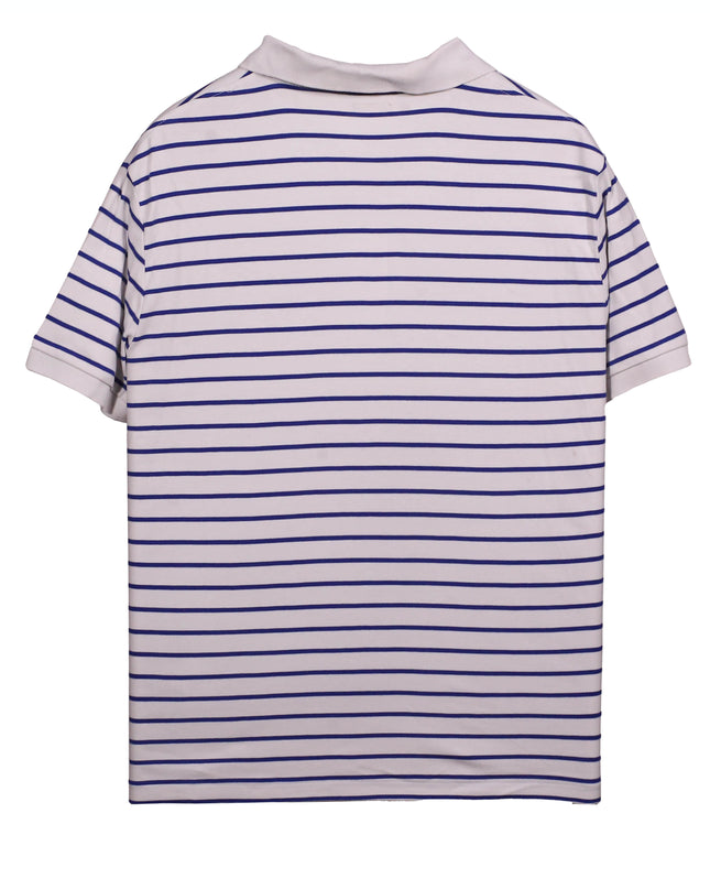 Ralph Lauren Custom Slim Fit White & Blue Striped Pique Polo Shirt