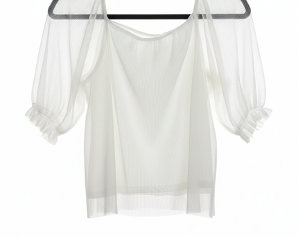 Zara White Tulle Puff Sleeve Blouse