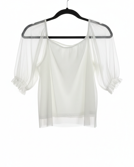 Zara White Tulle Puff Sleeve Blouse