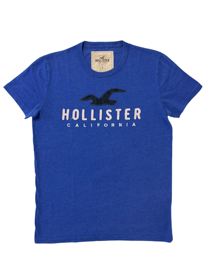 Hollister California Embroidered Logo Blue Graphic T-Shirt - S