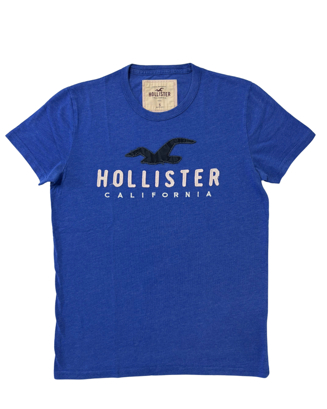 Hollister California Embroidered Logo Blue Graphic T-Shirt - S