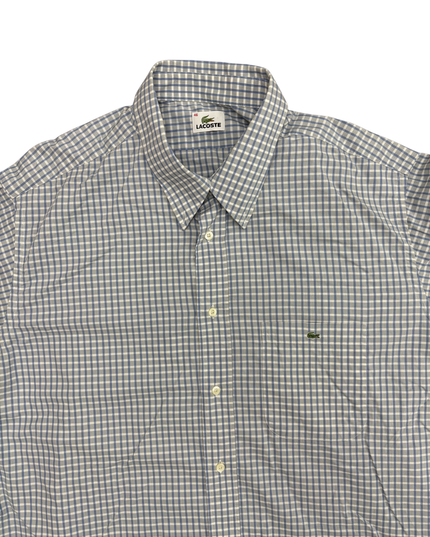 Lacoste Blue & White Gingham Check Long Sleeve Shirt - XXL