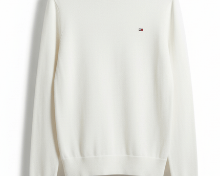 Tommy Hilfiger White Turtleneck Cotton-Blend Sweater
