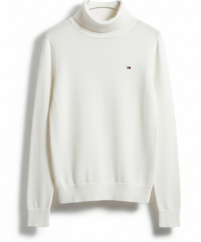 Tommy Hilfiger White Turtleneck Cotton-Blend Sweater