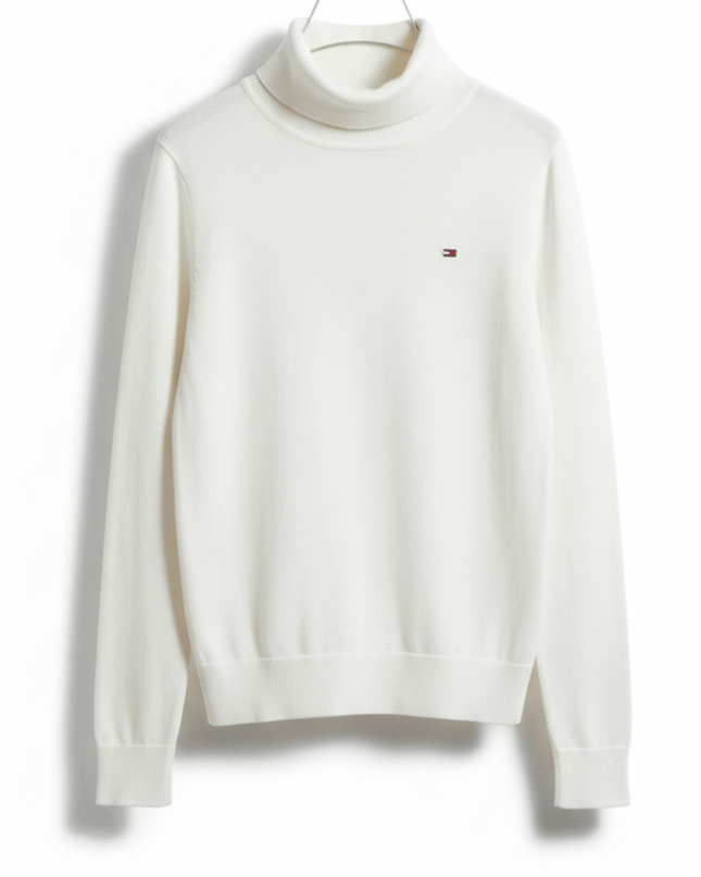 Tommy Hilfiger White Turtleneck Cotton-Blend Sweater