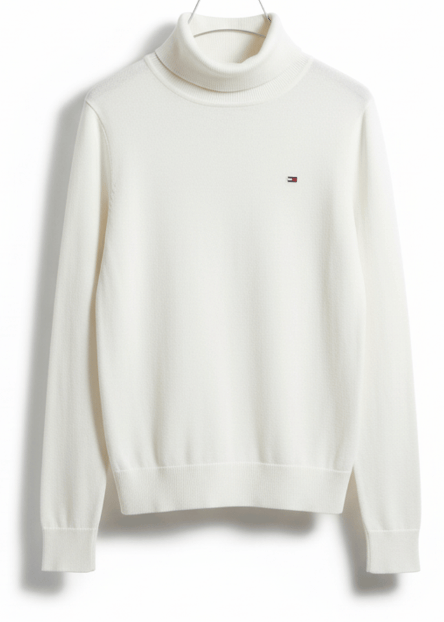 Tommy Hilfiger White Turtleneck Cotton-Blend Sweater