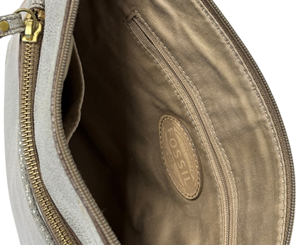 Fossil Metallic Silver Bronze Pebbled Small Crossbody Bag