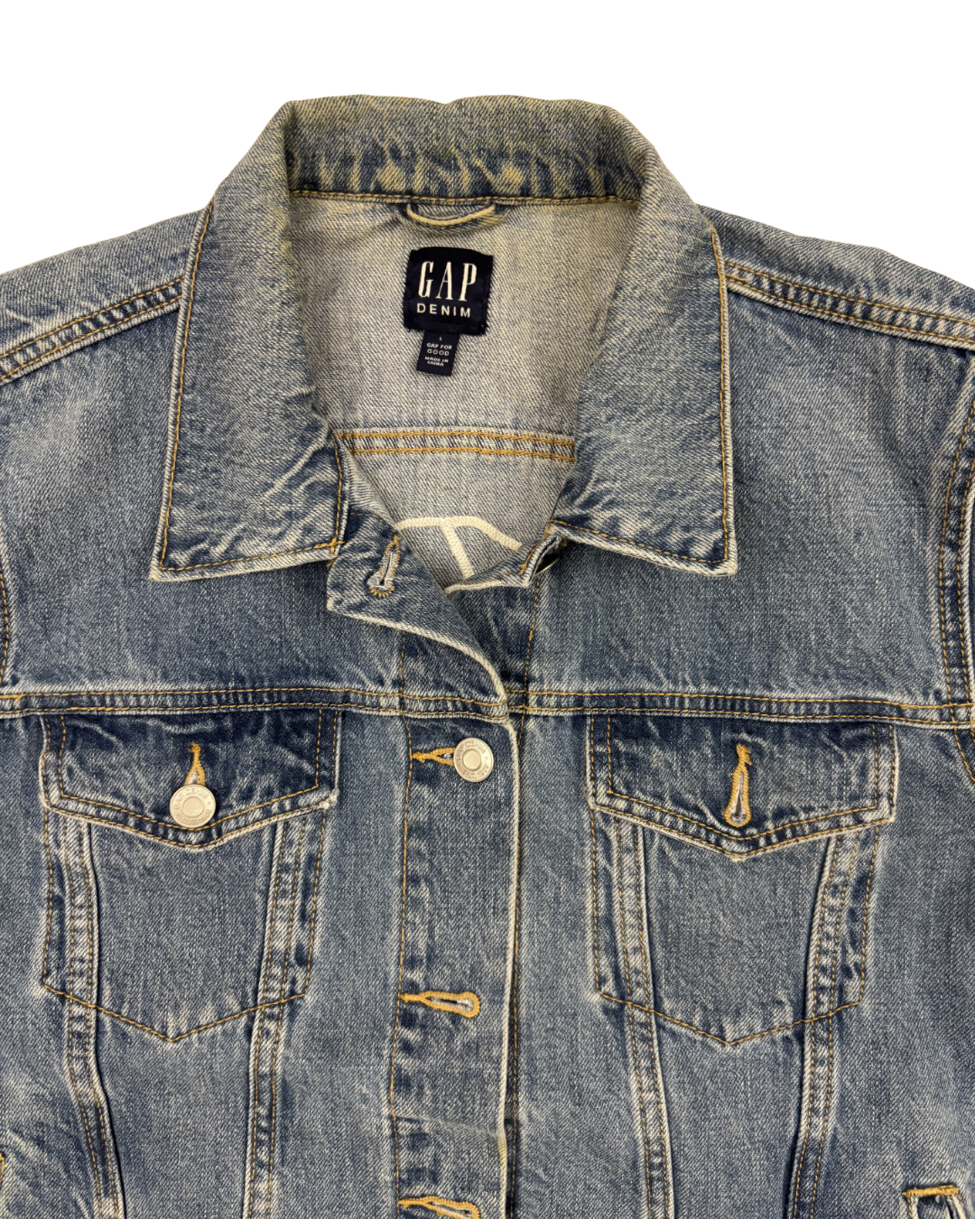GAP Denim Patchwork Applique Light Wash Trucker Jacket - M
