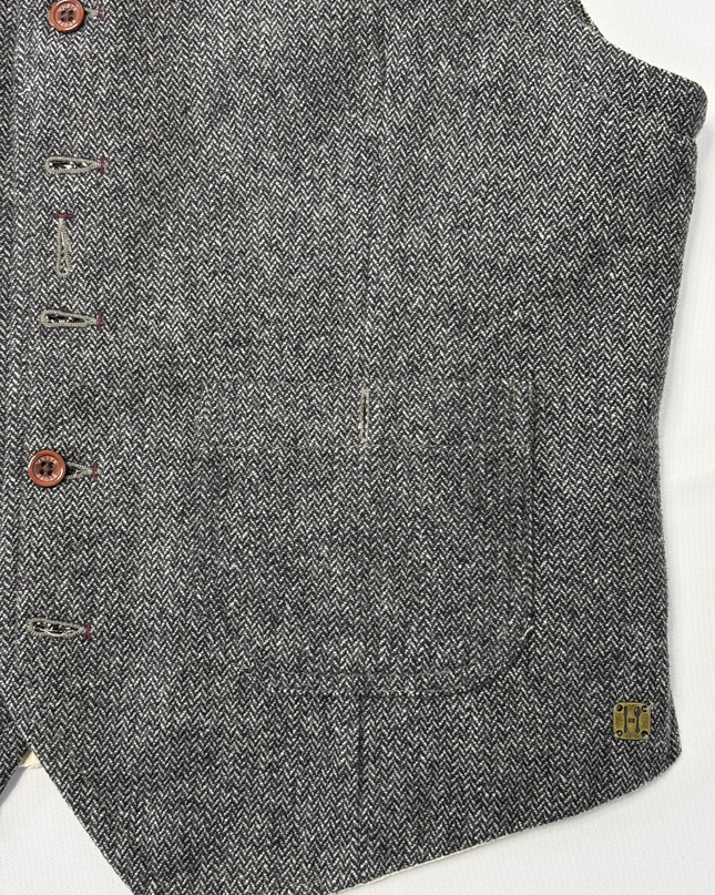 White Stuff Gentlemen’s Relish Gray Herringbone Wool Blend Waistcoat