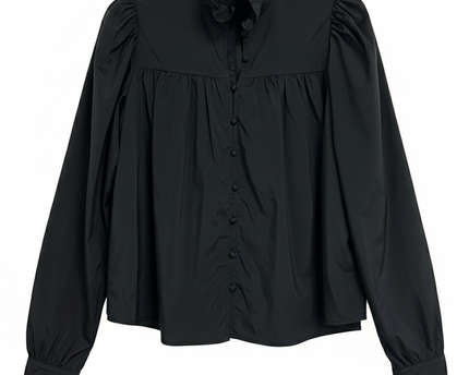 H&M Black Ruffle Collar Puff Sleeve Blouse