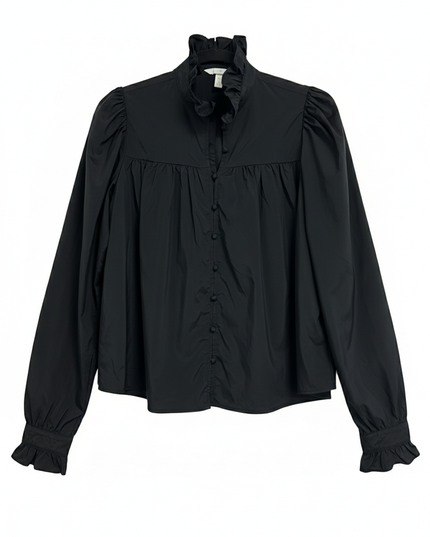 H&M Black Ruffle Collar Puff Sleeve Blouse