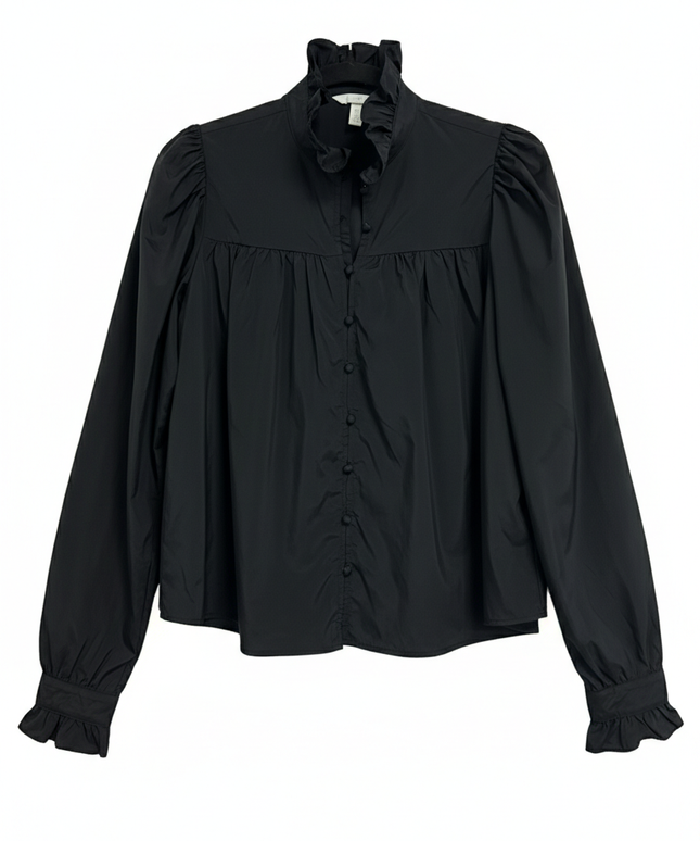 H&M Black Ruffle Collar Puff Sleeve Blouse