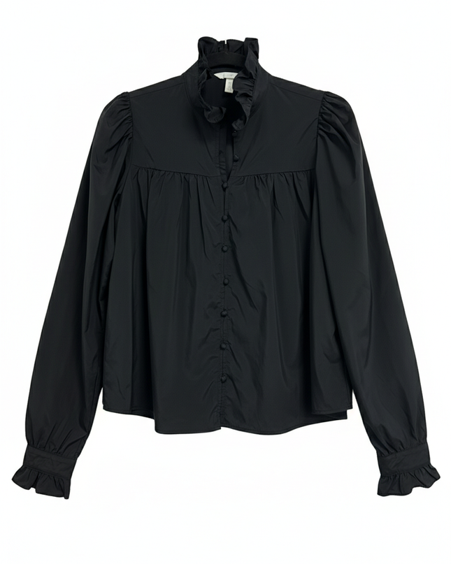 H&M Black Ruffle Collar Puff Sleeve Blouse