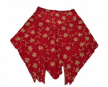 Red Floral Asymmetrical Handkerchief Hem Vintage Boho Style Skirt