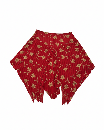 Red Floral Asymmetrical Handkerchief Hem Vintage Boho Style Skirt