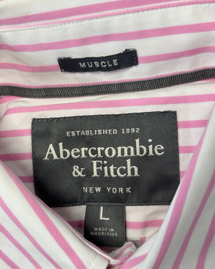 Abercrombie & Fitch Muscle Fit Pink Striped Dress Shirt - L
