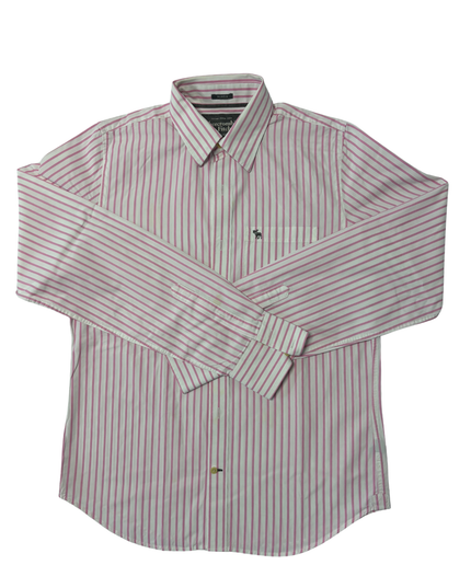 Abercrombie & Fitch Muscle Fit Pink Striped Dress Shirt - L
